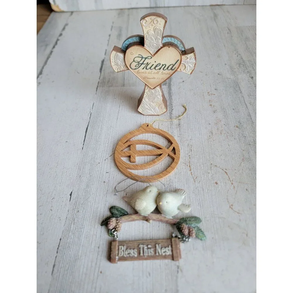 Religious cross bless this nest bird ornament Xmas set figure decor‎